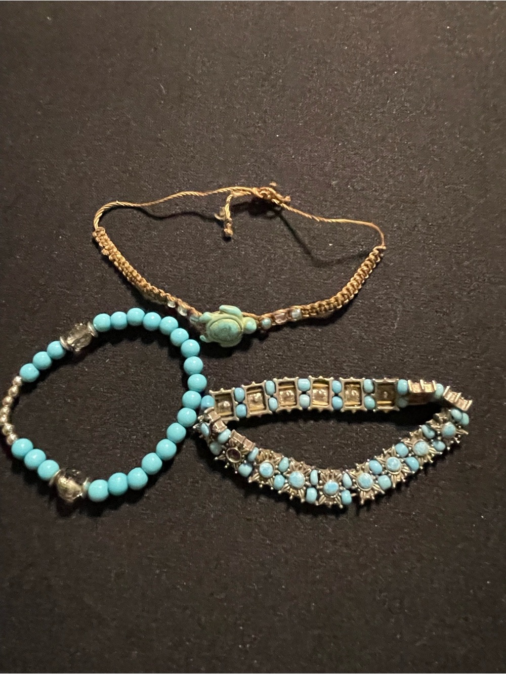 Turquoise Blue Beaded & Chain Bracelet Set - Women Jewelry